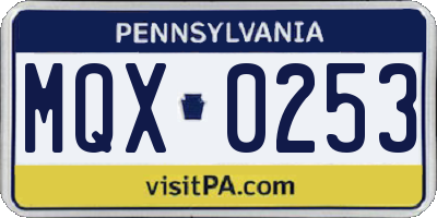 PA license plate MQX0253