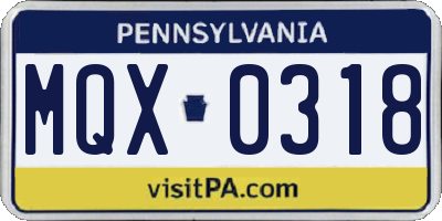 PA license plate MQX0318