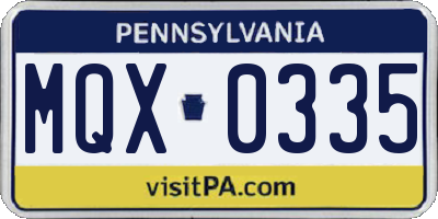 PA license plate MQX0335
