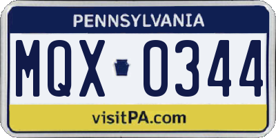 PA license plate MQX0344