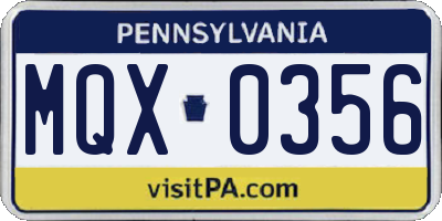 PA license plate MQX0356