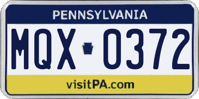 PA license plate MQX0372