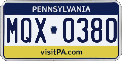 PA license plate MQX0380