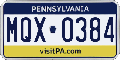 PA license plate MQX0384