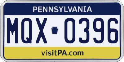 PA license plate MQX0396