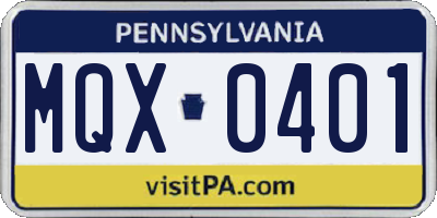 PA license plate MQX0401