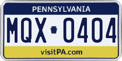 PA license plate MQX0404