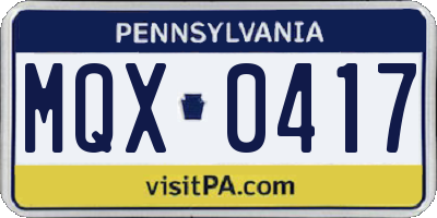 PA license plate MQX0417