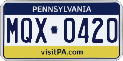 PA license plate MQX0420
