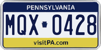 PA license plate MQX0428