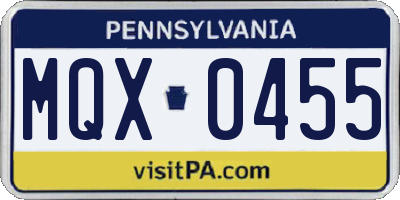 PA license plate MQX0455