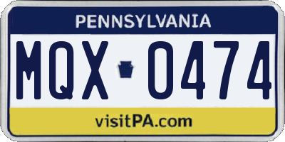 PA license plate MQX0474
