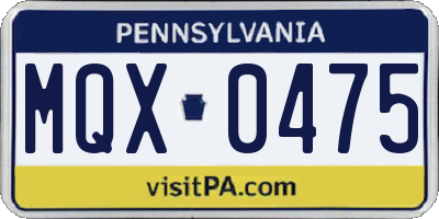 PA license plate MQX0475