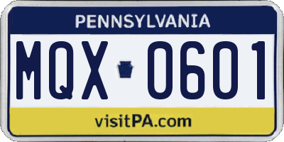 PA license plate MQX0601