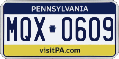 PA license plate MQX0609