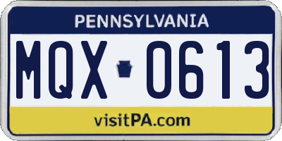 PA license plate MQX0613