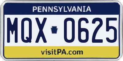 PA license plate MQX0625