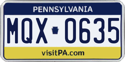 PA license plate MQX0635
