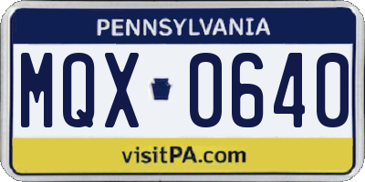 PA license plate MQX0640