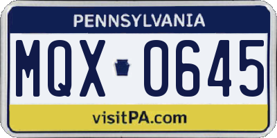 PA license plate MQX0645