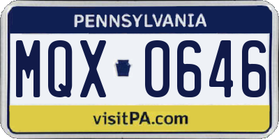 PA license plate MQX0646