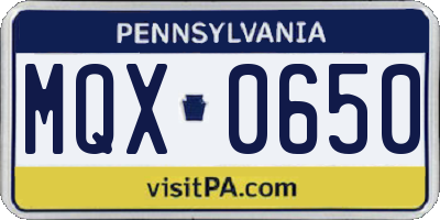 PA license plate MQX0650