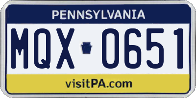 PA license plate MQX0651