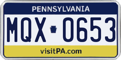 PA license plate MQX0653