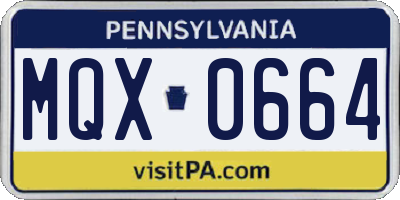 PA license plate MQX0664