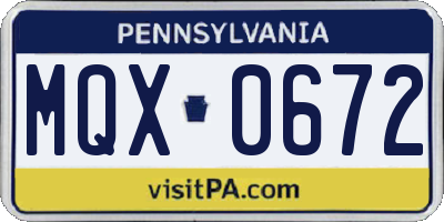PA license plate MQX0672