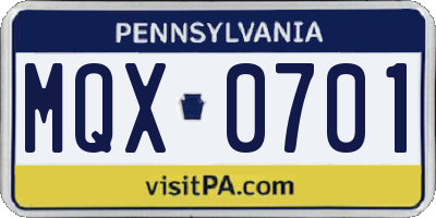 PA license plate MQX0701