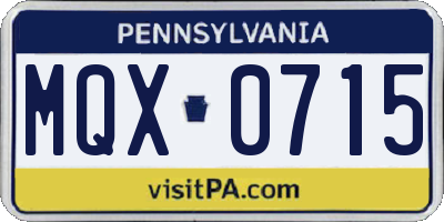 PA license plate MQX0715