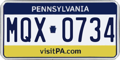 PA license plate MQX0734
