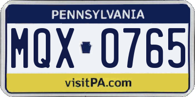 PA license plate MQX0765