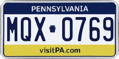 PA license plate MQX0769