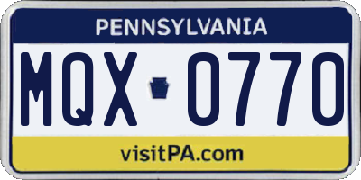 PA license plate MQX0770
