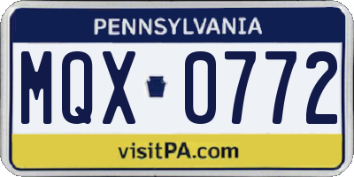 PA license plate MQX0772