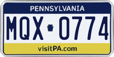 PA license plate MQX0774