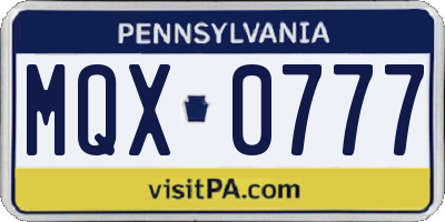 PA license plate MQX0777