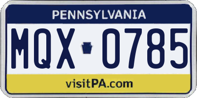 PA license plate MQX0785