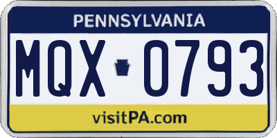 PA license plate MQX0793