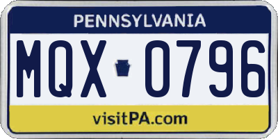 PA license plate MQX0796