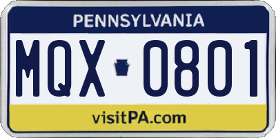 PA license plate MQX0801
