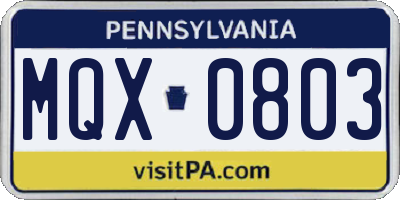PA license plate MQX0803