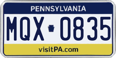PA license plate MQX0835