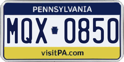 PA license plate MQX0850