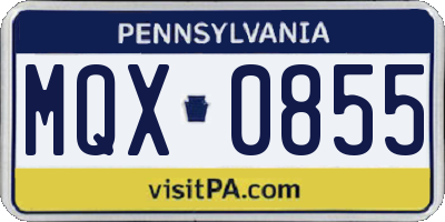 PA license plate MQX0855