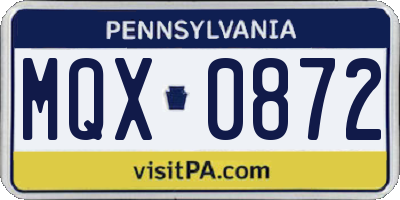 PA license plate MQX0872