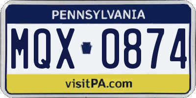 PA license plate MQX0874