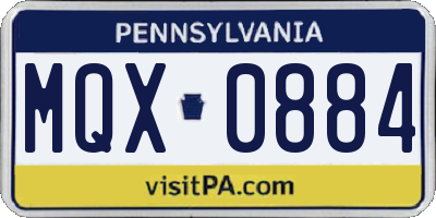 PA license plate MQX0884